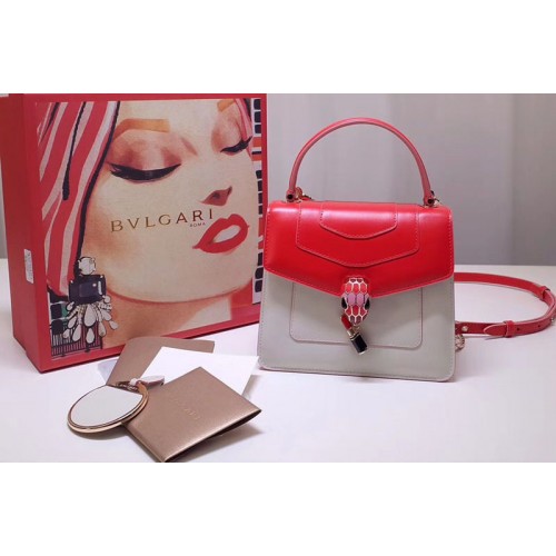 Bvlgari 28331 Serpenti Forever Flap Cover Bags Red White Calf Leather Bvlgari 28331 Serpenti Forever Flap Cover Bags Red White Calf Leather