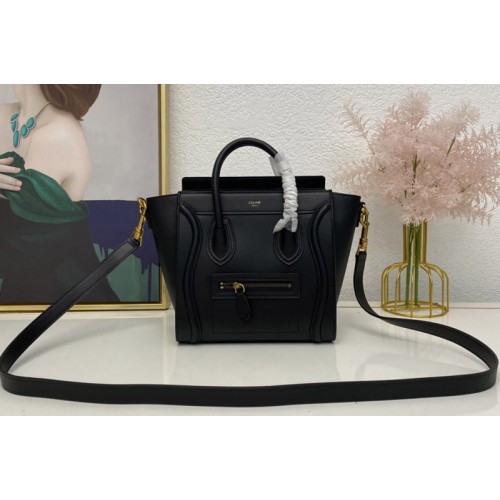 Celine NANO LUGGAGE BAG IN BLACK DRUMMED CALFSKIN