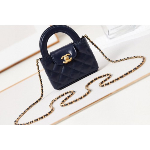 Chanel Clutch with Chain AP3435  in Navy Blue Shiny Lambskin