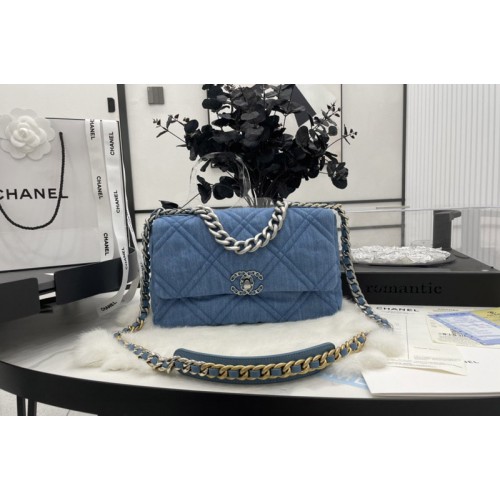 Chanel 19 Large Handbag AS1161 in Sky Blue Denim