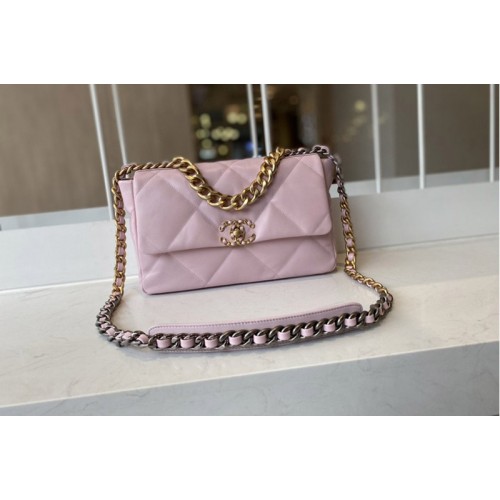Chanel 19 Large Handbag AS1161 in Pink Lambskin Leather