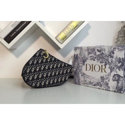 Dior Saddle zipped clutch in blue Dior Oblique jacquard canvas