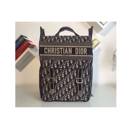 Dior M1293 Embroidered Canvas Small Backpack in Blue Dior Oblique embroidered canvas