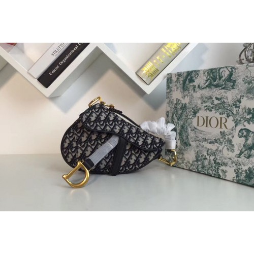 Dior M0168 Mini Oblique Saddle bags in blue Dior Oblique jacquard canvas