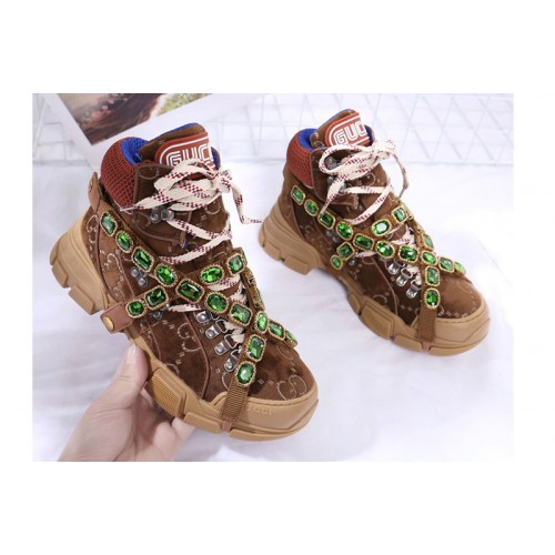 Men Womens Gucci Flashtrek sneaker with removable crystals Brown Suede Men Womens Gucci Flashtrek sneaker with removable crystals Brown Suede