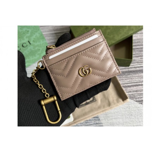 Gucci Marmont keychain wallet in pink matelasse chevron leather