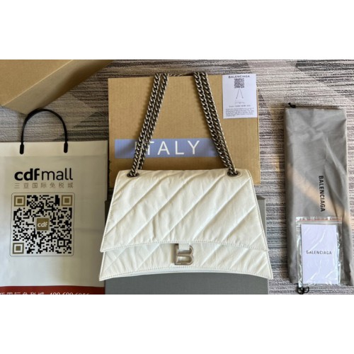 Gucci x Balenciaga Crush Medium Chain Bag Quilted in White metallized crushed calfskin