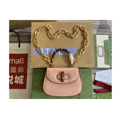 Gucci Bamboo 1947 mini top handle bag in Pink patent leather