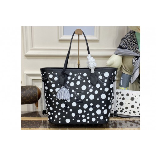 Louis Vuitton M46390 x YK Neverfull MM Bag in Black White Monogram Empreinte leather Louis Vuitton M46390 x YK Neverfull MM Bag in Black White Monogram Empreinte leather