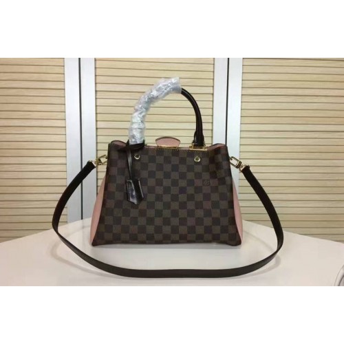 Louis Vuitton N41675 Brittany Bag in Damier Ebene Canvas With Rose Calf Leather Louis Vuitton N41675 Brittany Bag in Damier Ebene Canvas With Rose Calf Leather