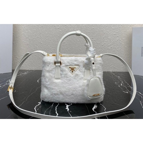 Prada 1BA906 Prada Galleria shearling mini-bag in White shearling