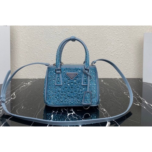 Prada 1BA906 Prada Galleria satin mini-bag with crystals in Blue