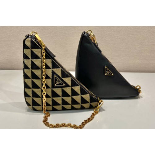 Prada 1BC176 Prada Symbole leather and fabric mini bag in Black Beige