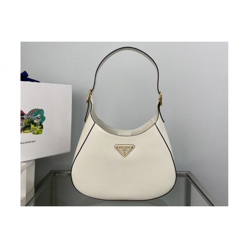 Prada 1BC181 Large leather shoulder bag with topstitching in Black Leather