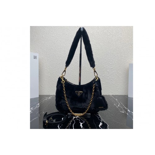 Prada 1BC204 Shearling mini-bag in Black Shearling