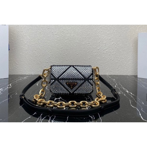 Prada 1BD329 Satin mini-bag with crystals in Silver