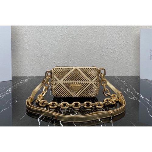 Prada 1BD329 Satin mini-bag with crystals in Platinum