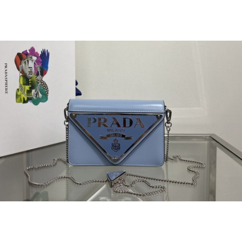 Prada 1BH189 Brushed leather shoulder bag in Blue Leather