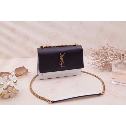 YSL Sunset Chain Wallets Smooth Leather Black& 038 White