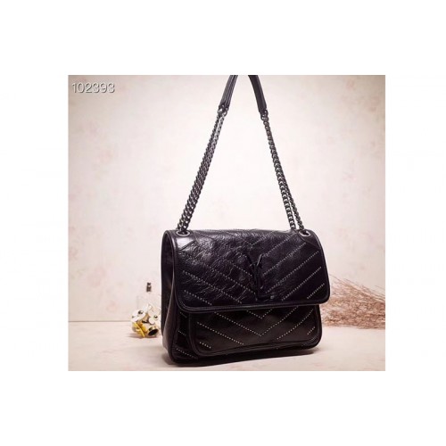 YSL Niki Medium Bag Black Vintage Leather Black Hardware