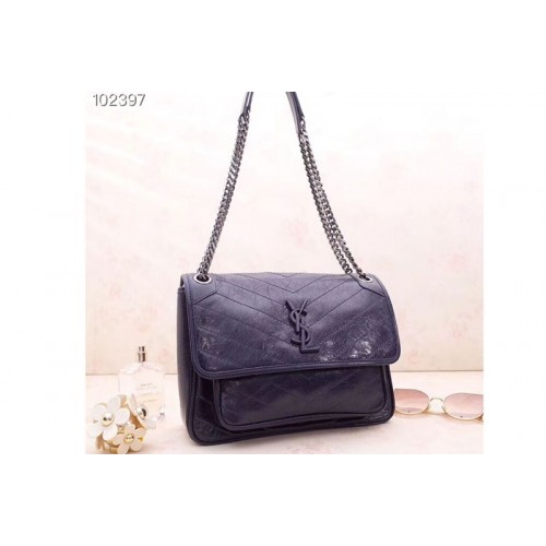 YSL Niki Medium Bag Vintage Leather Navy Blue